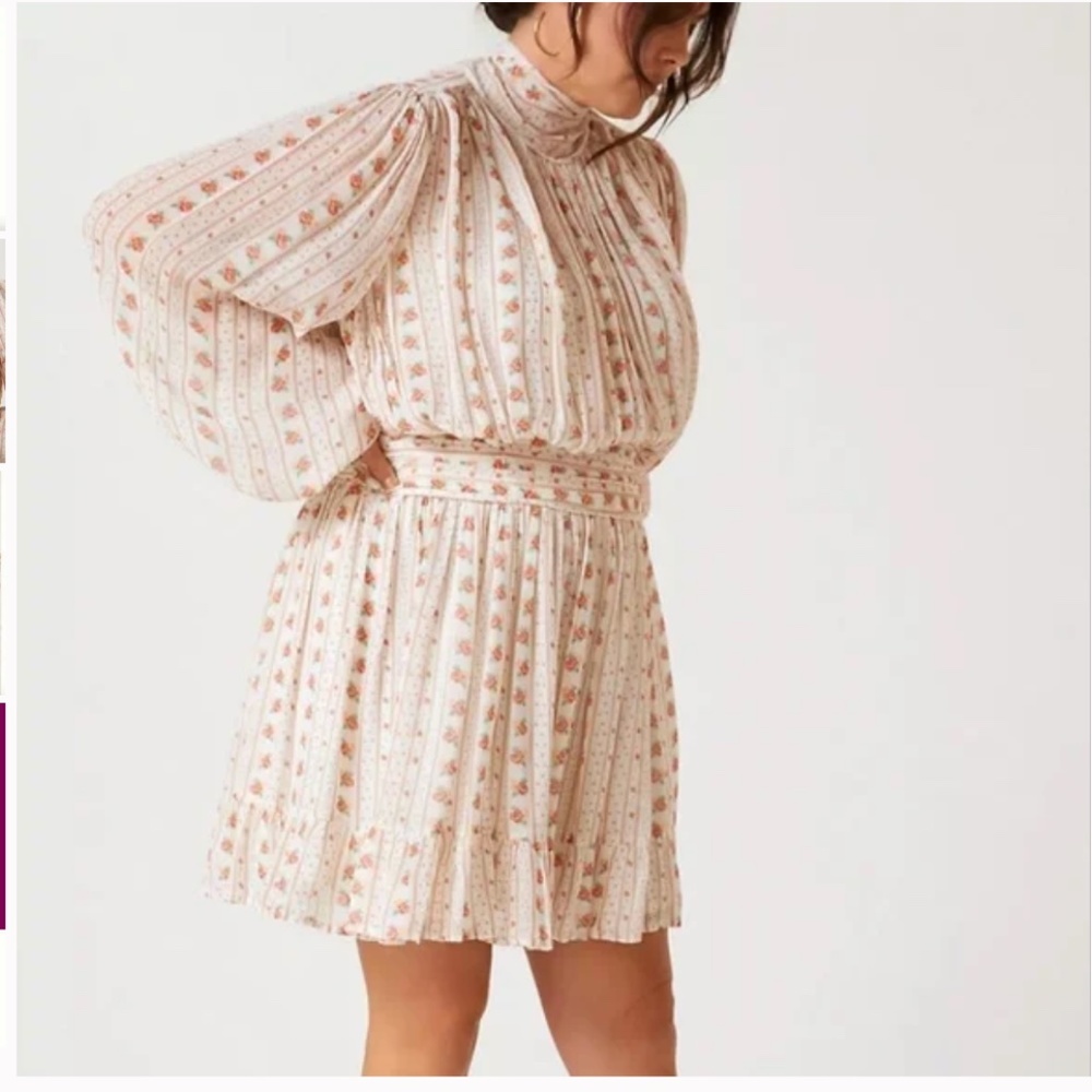 Let Me Be Mock Neck Sheer Floral Boho Peasant Hipster Hippie Art Mini Dress
